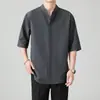 Ropa Muxi Verano Nuevo Estilo Chino Cuello Alto Versión Coreana Camisa Blanca para Viajar Fina de Secado Rápido Versátil Corte Holgado Media Manga