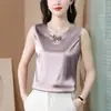 Camisola de Seda Preta para Mulheres, Peça de Roupa sem Mangas, Caimento Solto, Cobre a Barriga, Top Base de Seda de Amora