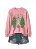 Sudadera casual y cómoda para mujer de la tienda independiente Amazon Wish con tres árboles de Navidad y luces colgantes de estrella de cinco puntas, estilo navideño