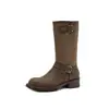Botines Maillard de caña media 2026 con tacón grueso de 4 cm, botines Martin de moda con hebilla de cinturón, zapatos versátiles casuales retro estilo western para mujer