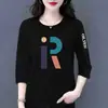 Comercio exterior transfronterizo ropa de maternidad, camiseta de manga tres cuartos para mujeres de mediana edad y mayores, top base versátil casual holgado