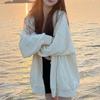 Blusão Estilo Coreano Ins Super Quente Feminino Primavera, Outono e Inverno Oversize com Capuz Solto Estilo Preguiçoso Blusão com Zíper