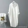Camisa Blanca de Algodón y Lino con Protección Solar para Mujer, Ropa Exterior, Nuevo Estilo Primavera y Verano 2026, Top Casual Holgado Versátil, Vestido Camisa de Longitud Media