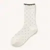 Calcetines blancos holgados para mujer, calcetines de otoño hasta la mitad de la pantorrilla, calcetines versátiles de color liso finos de verano, con bordes fruncidos y lunares