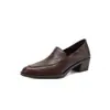 Sapatos Mocassins de Couro Retro Simples para o Dia a Dia 2026 Outono Salto Médio Robusto Bico Quadrado Pequeno Sapatos Pequenos de Couro Couro Genuíno Corte Profundo Sapatos Únicos Femininos