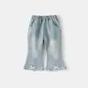 Ropa de Primavera y Otoño para Niñas Jeans Bebé Estiloso Personalidad Infantil Marca de Tendencia Estilo Coreano Encaje Volante Lazo Pantalones Acampanados