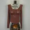 Comércio Exterior Roupas Femininas de Dongdaemun, Coreia: Sexy e que Realça o Busto~ Feminina Levemente Transparente Gola U Justa Camiseta Básica
