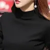 Camiseta base de algodón puro para mujer, estilo americano, cuello semialto negro, adecuada para usar como prenda interior o exterior, camiseta de manga larga con cuello medio, estilo moderno de moda para primavera y otoño 2026