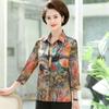 Moda Nova Primavera e Verão 2023 Camisa Fina Estampada Feminina Camisa com Aparência de Seda para Mulheres de Meia-Idade e Idosas Roupa Feminina Cardigã para Mãe