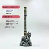 Estátua de Buda Feita de Arenito Verde, Ornamentos de Dragão e Bastão Dourado, Bonsai, Rochedo, Decoração de Micro-Paisagem