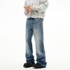 Nuevo diseño de moda patrón de relámpagos jeans lavados para hombre estilo retro americano cleanfit pantalones rectos acampanados