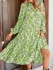 2026 Nuevo Vestido Casual Holgado Bohemio con Estampado Floral de Manga Larga y Cuello Camisero Transfronterizo Europeo y Americano para Amazon