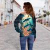 Suéter digital 3D de manga larga con estampado de peces Nuevo europeo y americano transfronterizo Mujer hombros descubiertos Top de hombro para mujer Camiseta básica para mujer Venta al por mayor para mujer