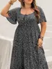 Vestido Largo Holgado Estilo Bohemio Transfronterizo Floral Talla Grande para Verano y Otoño, Vestido Floral de Manga Corta Ajustado