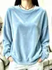 Roupas Femininas Outono/Inverno 2026 UE Estação Independente Amazon Camiseta Casual de Veludo com Gola Redonda e Manga Longa para Mulheres