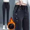 Jeans Stretch Slim de Perna Pequena Feminino 2025 Primavera e Outono Novo Estilo Veludo Casual Cintura Alta Justo Bottoming Calças Lápis