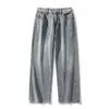 Jeans Novos Masculinos para Primavera e Outono com Cintura Semi-Elástica Calças Masculinas de Perna Reta Largas Casuais Calças de Perna Larga
