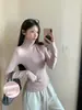 Camiseta de manga comprida lisa versátil com gola alta e forro de fleece para mulheres, camada base outono e inverno, ajuste slim, estilo coreano, top 25939
