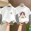 Camiseta de manga larga de algodón puro a rayas y retazos para niñas, nuevo estilo otoño 2026, corte holgado, adecuada para niños medianos y mayores, ropa de otoño, prenda interior para niñas