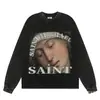 Divertido Independiente Divertido Dibujo Animado Cabeza Grande Cara Gris Cara Grande Tinta Blanca Impresión Digital Directa Camiseta de Manga Larga Top