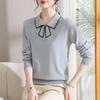 Ropa nueva para mujeres de mediana edad y mayores, otoño e invierno, solapa, manga larga, casual, talla grande, suelta, camisa básica, color sólido, temperamento, top de punto