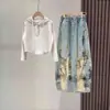 Traje de Primavera y Otoño para Niñas 2025 Nuevo Mediano y Grande Ropa de Moda para Niñas Sudadera de Manga Larga Jeans de Celebridad de Internet Conjunto de Dos Piezas
