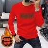 Suéter Masculino Estampado Outono e Inverno Pulôver Top Camisa Base Slim-Fit Camada Interna e Externa Manga Longa Gola Redonda Tendência Top Masculino
