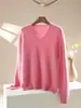 Suéter de Punto sin Costuras con Cuello en V Cepillado para Mujer, Suave y Cálido, Corte Ajustado, Adelgazante, Jersey Básico para Otoño e Invierno