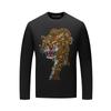 Tiger Head Hot Diamond Modal Homens de manga comprida T-shirt Primavera e Outono Base Camisa Cor Sólida Interior Grande Tamanho Top Masculino