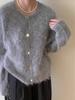 Cárdigan Suéter de Alpaca Rosa con Cuello Redondo y Forro de Felpa Larga 2026 Nuevo Chaqueta de Punto Holgada para Mujer Top de Otoño e Invierno para Mujer