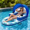 Flotador inflable eléctrico personalizado para piscina con dosel, hélice, tienda y tumbona flotante inflable eléctrica recargable