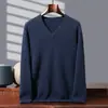 Suéter de cachemira para hombre, cuello en V, grueso, 100% cachemira pura, suéter casual de negocios, jersey, holgado, color liso, camiseta básica de cachemira
