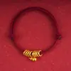 Pulsera de Calabaza Dorada Arena con Hilo Rojo para Año Nuevo y Año del Zodiaco, Joyería Fina de Lujo de Gama Alta de Nicho para Mujer