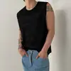 Estilo Ligero Maduro, Chaleco de Punto Hueco Fresco y Atractivo para Hombre, Camiseta sin Mangas Holgada de Verano, Camiseta sin Mangas de Cuello Redondo de Nicho de Moda Coreana