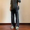 Pantalones a rayas de secado rápido de seda de hielo para hombre, diseño delgado de verano, estilo americano de nicho, retro, rectos, casuales, deportivos
