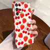 Funda de teléfono S24 ins estilo coreano linda con estampado completo de fresa y cereza dulce, funda rígida de una sola capa para Galaxy S26