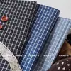 Tela de algodón 100% a cuadros estilo coreano, combinación de colores azul-negro vintage, tela de algodón puro teñida en hilo, adecuada para ropa de mujer, ropa de niños y atuendos familiares a juego