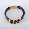 Pulsera de Cuero con Piedra Ojo de Tigre para Hombre Transfronteriza Pulsera de Cuerda de Cuero con Cuentas de Cuero Genuino Pulsera con Hebilla Magnética de Acero Inoxidable Piedra Natural Venta al por mayor