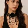 Collar de encaje negro rosa oscura gótico nicho gargantilla colgante de borla correa para el cuello cadena para la clavícula para mujer