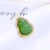 Pingente de Cabacinha de Jade Sintético com Diamante Incrustado Brincos Estilo Chinês Retro Novo Base Vazia para Mulheres Conjunto de Acessórios de Anel Versátil de Alta Qualidade
