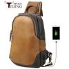 Bolsa de Peito Masculina Personalizada pelo Fabricante Couro Genuíno Moda Transversal Bolsa de Peito Couro de Vaca Casual Bolsa de Peito USB Couro Crazy Horse Bolsa de Peito