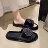 Sandálias Rasteirinhas de Pelúcia com Strass para Mulheres, Moda Outono/Inverno 2026, Novo Design de Fogos de Artifício, Chinelos de Pelúcia Abertos para Uso Externo