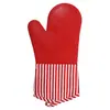 Luvas de forno de silicone, luvas de cozinha resistentes ao calor, espessadas e acolchoadas com algodão, com um gancho e manga de tecido, para assar, fornos e micro-ondas
