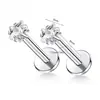 Stud para Labio Cuadrado con Forma de Corazón y Estrella de Cinco Puntas de Acero Inoxidable, Estilo Europeo y Americano, Anillo para Labio de Zirconia de Lujo Ligero, Joyería para Piercing con Diseño de Fondo Plano y Rosca Interna