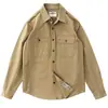 Camisa de Manga Comprida para Trabalho para Jovens Homens Primavera e Outono Cor Lisa Simples Calças Masculinas com Bolso Tipo Aba Estilo Japonês Retrô Jaqueta Solta Juvenil
