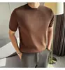 Estilo Verano Hilo Retorcido de Núcleo para Hombre Que No Hace Bolitas~Tejido de Cuatro Hilos Planos de Calibre 14 Que No Pierde la Forma~Camiseta de Punto de Manga Corta con Cuello Redondo