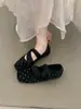 Zapatos Retro de Mujer con Lunares Suaves, Puntera Cuadrada y Tacón Bajo para Aumentar la Altura, con Correas Estilo Hada para Combinar con Faldas, Zapatos de Ballet de Suela Suave