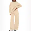 Moda Casual Deportiva Transfronteriza Europea y Americana Otoño e Invierno Conjunto de Dos Piezas Sudadera de Manga Larga Suelta de Color Puro Pantalones de Pierna Ancha para Mujer