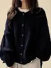 Suéter Cardigan de Botão Liso Retro Transfronteiriço Aliexpress Moda Outono Inverno Temperamento para o Trabalho Solto para Mulheres