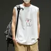 Colete Esportivo de Ombro Largo Verão Novo Masculino Solto Estampado Sem Mangas Camiseta Secagem Rápida Colete Top de Manga Curta Gola Redonda